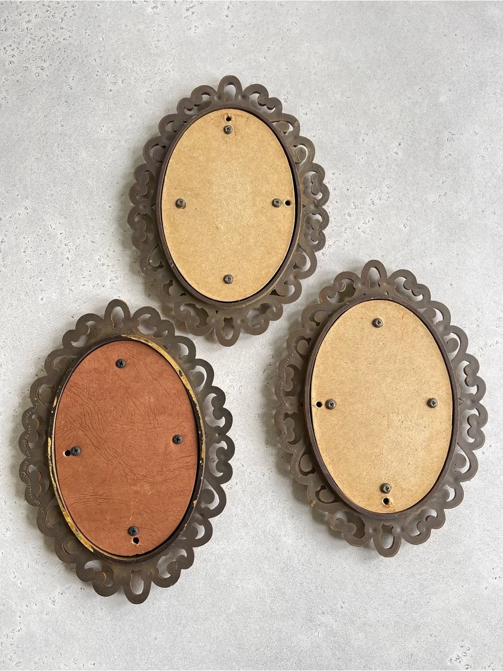 3 Vintage Homco Faux Wicker Rattan Oval Wall Mirrors Small 70s Boho